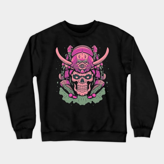 Skull Samurai Pink Retro Color Crewneck Sweatshirt by TOKEBI